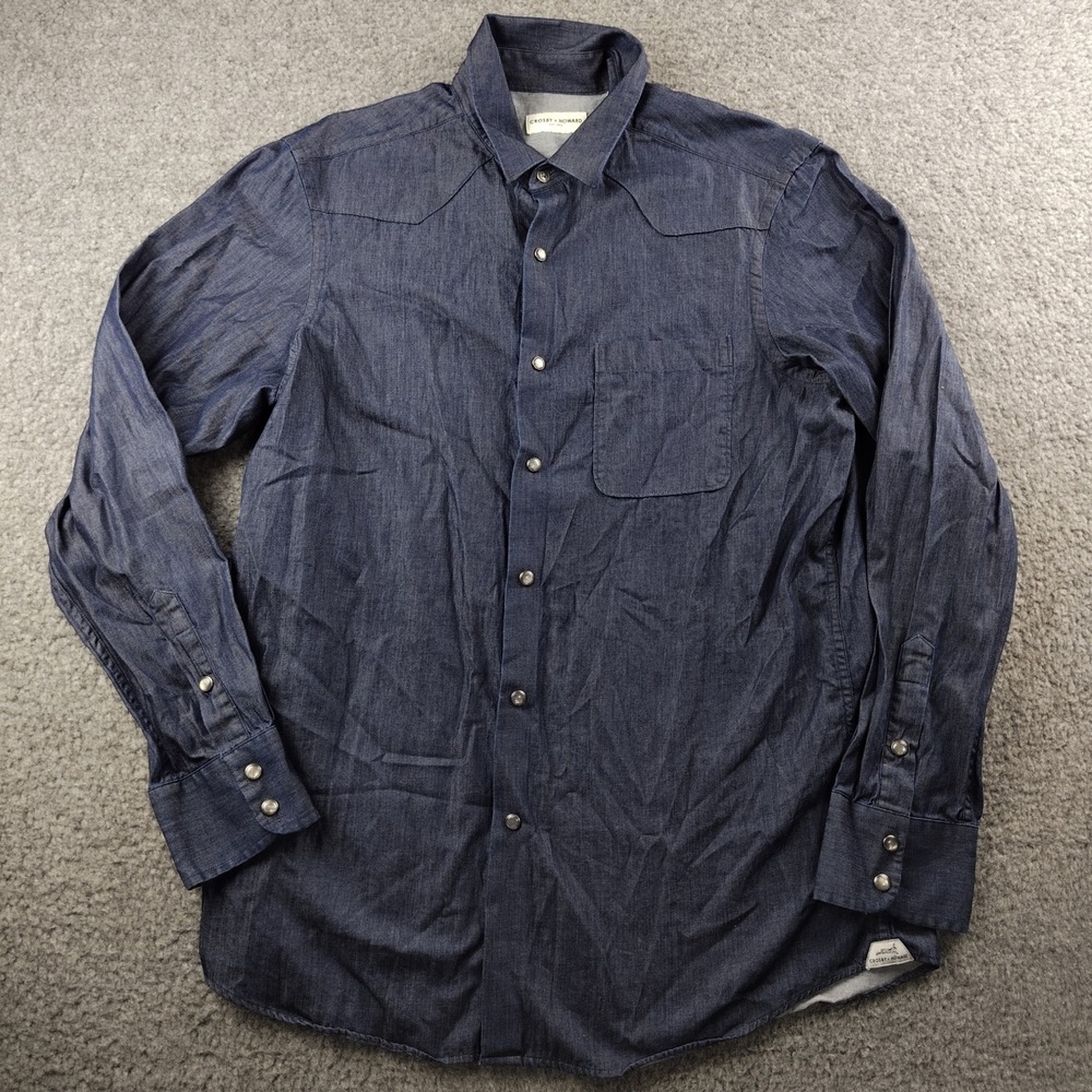 Crosby & Howard Shirt Mens Large Slim Western Pearl Snap Blue Cotton Rodeo EUC